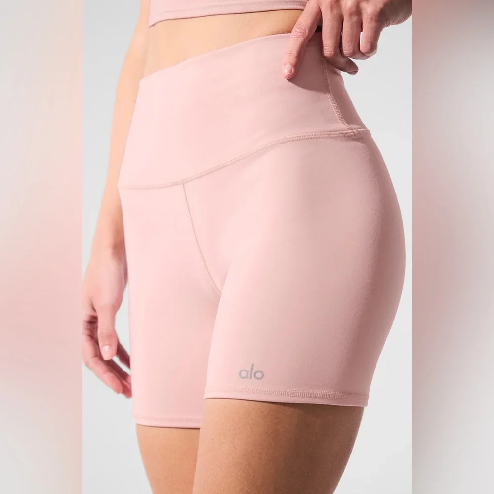ALO Yoga 5" Airbrush High-Waist Biker Short Pink Quartz US S - Picture 1 of 9